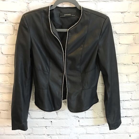 Zara Jackets & Coats Zara Basic Faux Vegan Leather Bead Trim Jacket Size Xs Poshmark